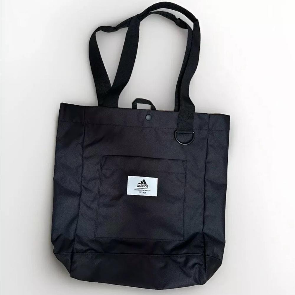 Adidas everyday black tote bag with zip pocket and adjustable straps